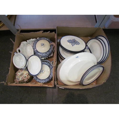 1196 - Two boxes of mixed blue and white dinner wares including Royal Doulton