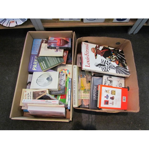 1201 - Two boxes of books on various subjects to include reference books, novels, fashion, antiques, etc