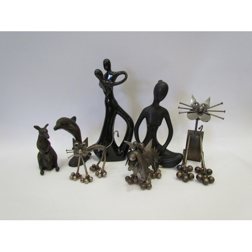 1223 - A modernistic figure of a couple dancing, seated lady, metalwork dog and cats, etc. (7)