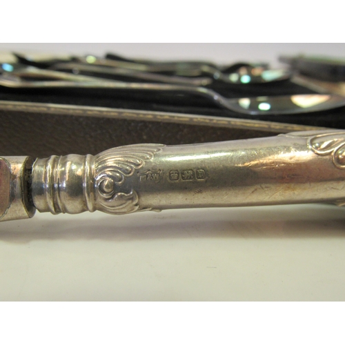 1313 - A set of six silver plate apostle teaspoons, set of six Mappin & Webb silver pistol grip butter kniv... 