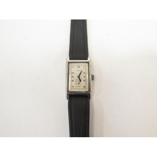 1329 - A Cyma Art Deco style wristwatch, rectangular steel case