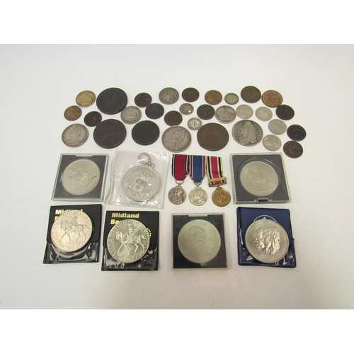 1344 - A small collection of coins including James II 1687 half crown with engraved name to centre I or J C... 