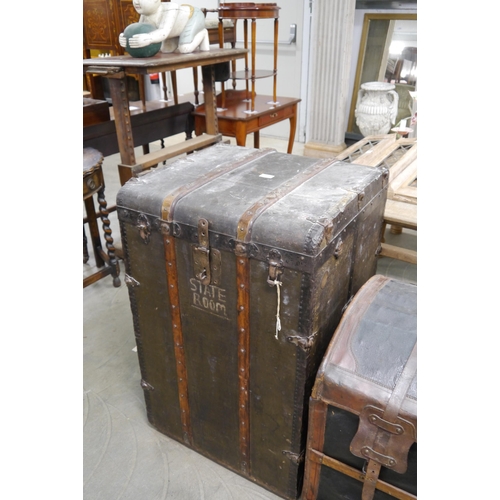 2230 - A large 19th Century coaching trunk, unusual shape