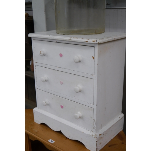 2267 - A pine bedside chest of drawers painted white and a rectangular mirror (2)