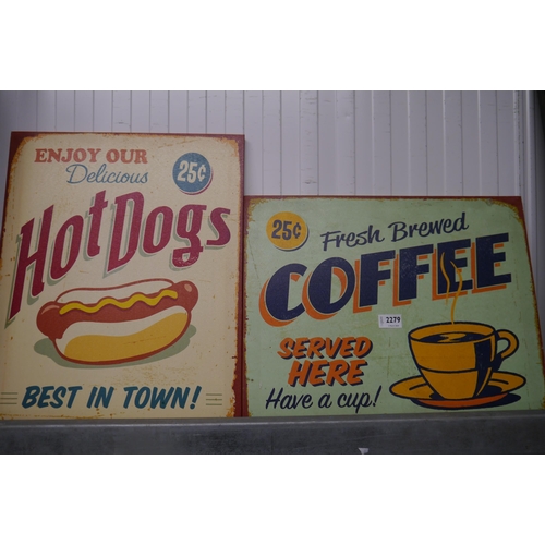 2279 - Two painted canvas advertising signs 