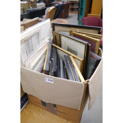 2335 - A box of Victorian pictures and prints