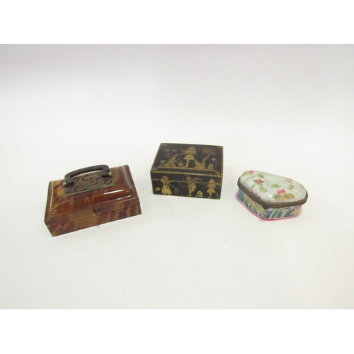 1354 - A horn and tortoiseshell case, porcelain trinket box and Egyptian box (3)