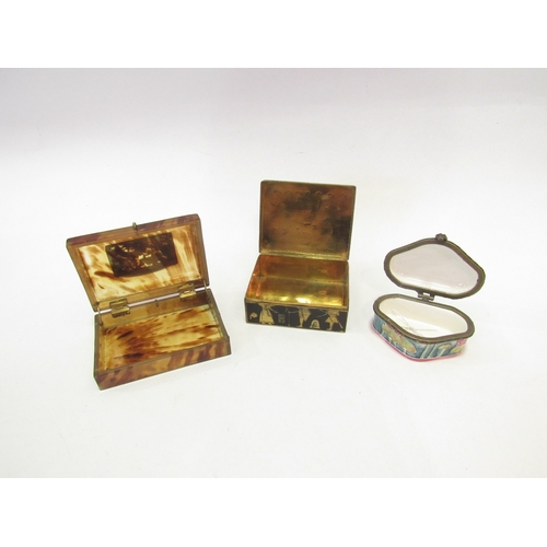 1354 - A horn and tortoiseshell case, porcelain trinket box and Egyptian box (3)