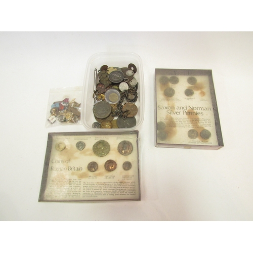 1367 - A box of Saxon and Norman replica silver pennies, replica Coins of Roman Britain, two silver 3d piec... 