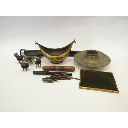 1379 - A selection of collectables including treen pin holder, fountain pen with spare nibs, tripod stand, ... 