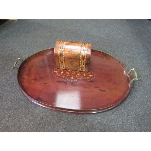 1516 - A 19th Century mahogany oval galleried drinks tray with central marquetry panel, brass handles, 61.5... 