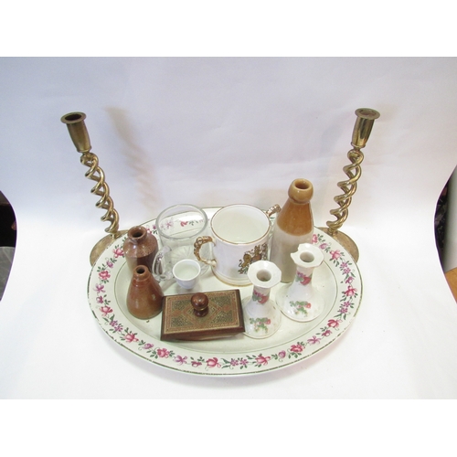 1518 - A meat plate together with miscellaneous stoneware and ceramics, brass effect candlesticks, etc. Som... 