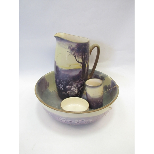 1524 - A decorative ceramic wash set with purple floral design