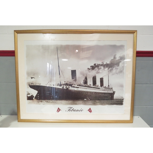 1296 - A large image of the Titanic leaving Belfast early in the morning April 2, 1912, 66cm x 91cm