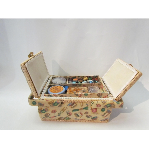 1392 - A cloth covered sewing box with contents