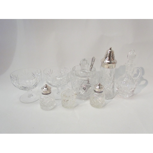 1399 - A selection of plated ware and cut glass including Edinburgh Crystal sugar shaker, Stuart silver top... 