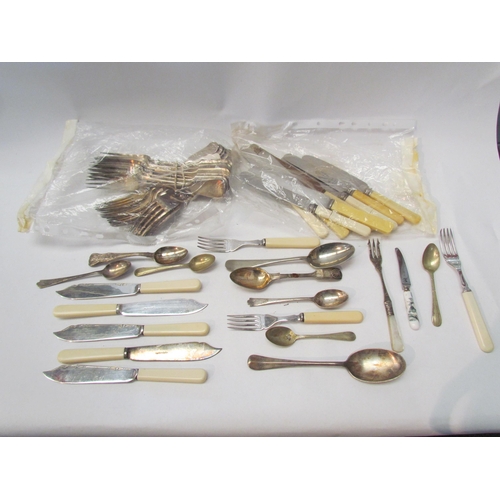 1429 - A box containing plated flatware, forks, spoons, teaspoons and ivorine handled