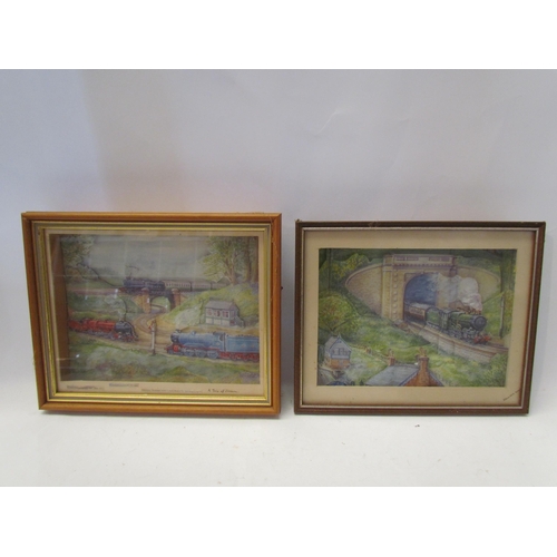 1433 - Four railway dioramas including Caledonian Pickersgill, framed   (E) £10-20