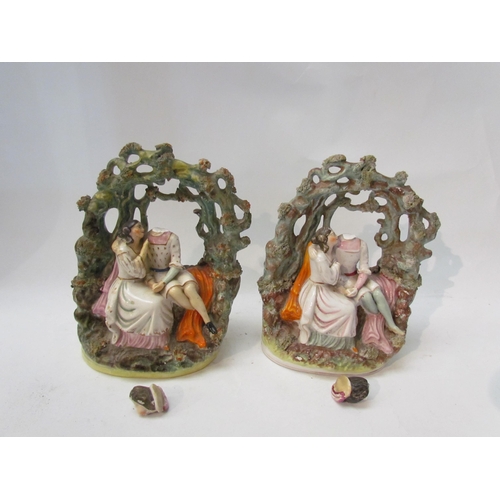 1449 - A pair of Staffordshire figures a/f, together with other ceramics including pastille burner, Doulton... 