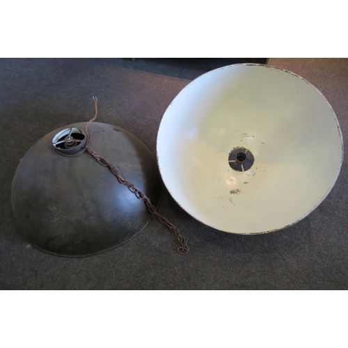 1480 - A pair of large pendant lamps on chains and with painted interiors, 53cm diameter