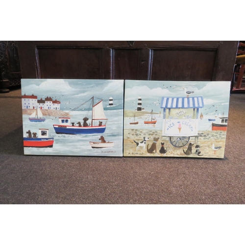 1493 - A pair of Maureen Bonfield prints on canvas of Dogs at the seaside and Dogs sailing, each 30cm x 40c... 