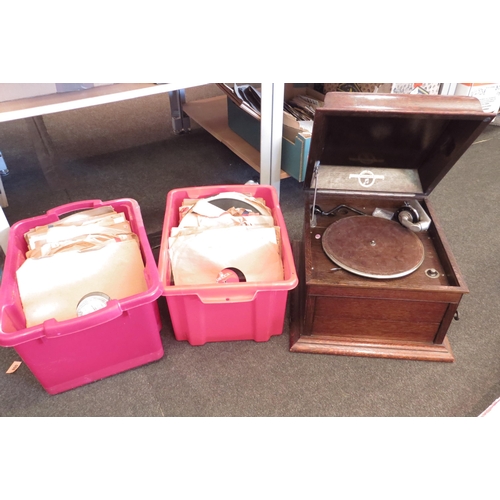 1544 - Two boxes of records and a Columbia gramophone