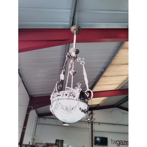 1555 - An ex-gas pendant light with cut glass bowl, circa late 19th Century