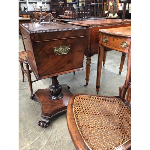 2233 - A William IV mahogany sewing box on stand later brass handles