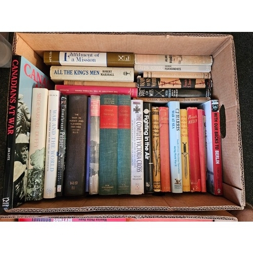 1241 - Two boxes of military and WWII related books, various theatres of war including Mediterranean, Far E... 