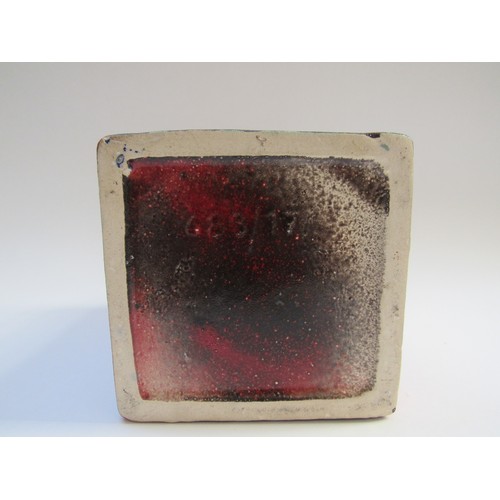 9131 - A late 1960’s ES Keramik 663/17 form Cubus vase, glossy red and selenium black lava glazes. Original... 