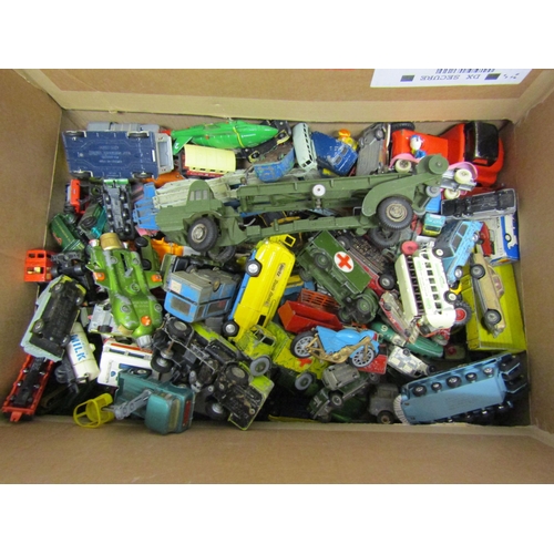 8145 - A large box of mixed playworn diecast vehicles including Corgi Major Toys Corporal Erector Vehicle, ... 