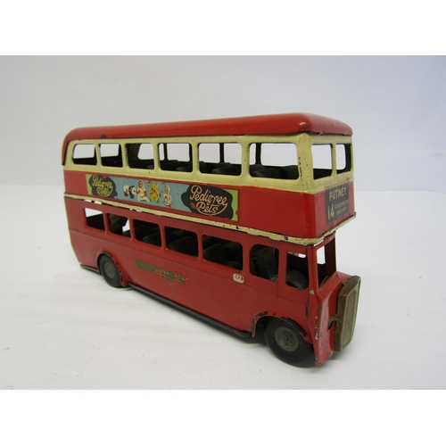 8235 - A Triang Minic 60M clockwork tinplate double decker London bus in red and cream, route number 14 to ... 