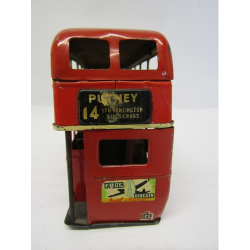 8235 - A Triang Minic 60M clockwork tinplate double decker London bus in red and cream, route number 14 to ... 