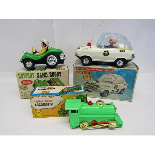 8341 - Three boxed vintage plastic toy vehicles to include battery operated Police Patrol Car, Hong Kong To... 