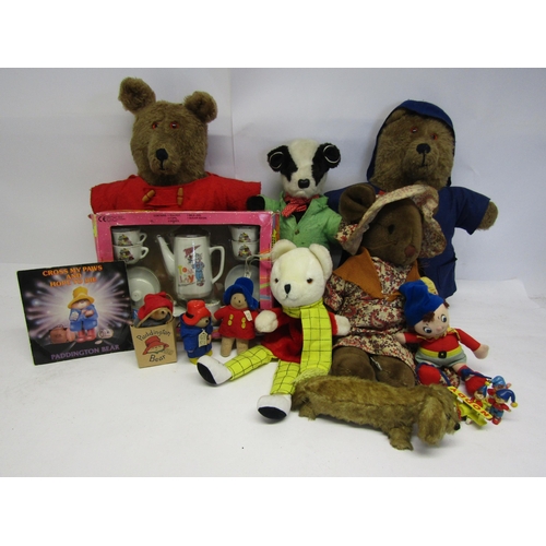 8272 - A collection of assorted character soft toys including Viyella mouse, two Paddington style bears in ... 