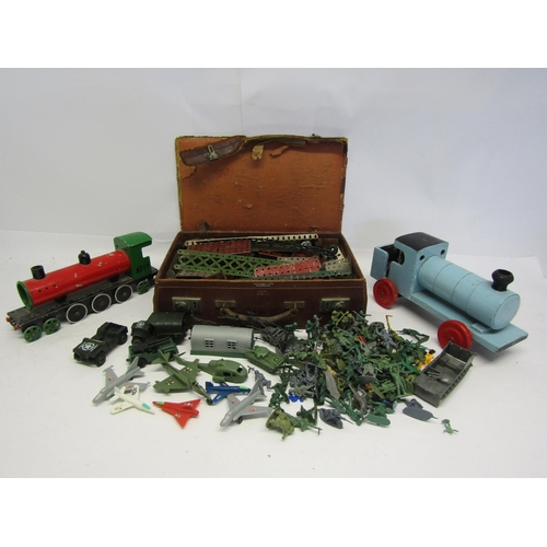 8370 - Two scratch built model locomotives, a case of mixed loose Meccano and a quantity of plastic militar... 