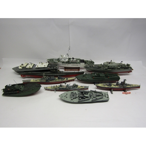 8441 - A collection of plastic model boats and ships, mostly kit built, including PT-109, Radio London, Vos... 