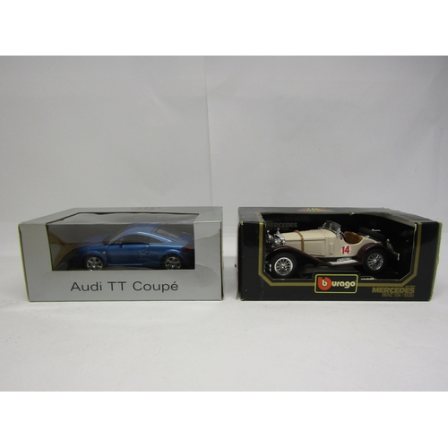 8181 - Two boxed 1:18 scale diecast model cars to include Revell promotional Audi TT Coupe and Burago Merce... 