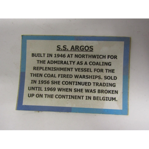 8430 - A kit built wood and fibreglass model ship ' S.S. Argos', finished in black and red with brass prope... 