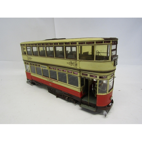 8404 - A kit built scale model of a double decker Rochdale tram, fitted with electric motor, 28cm tall x 46... 