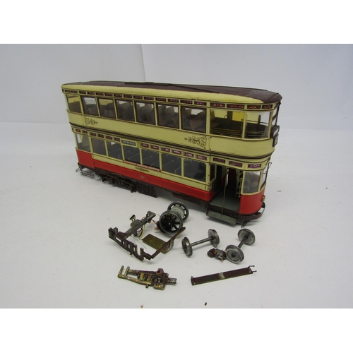 8404 - A kit built scale model of a double decker Rochdale tram, fitted with electric motor, 28cm tall x 46... 