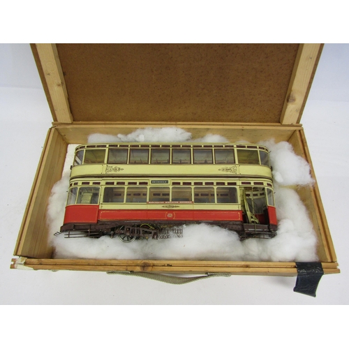 8404 - A kit built scale model of a double decker Rochdale tram, fitted with electric motor, 28cm tall x 46... 