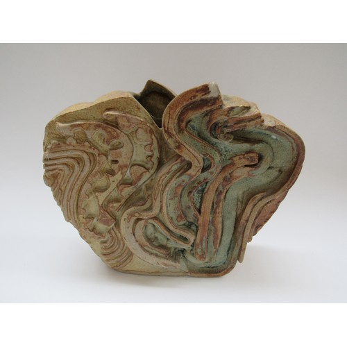 9096 - BERNARD ROOKE (b.1938): A studio pottery abstract form vase, 22cm high (chip to top)