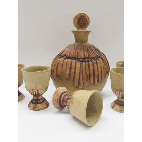 9104 - BERNARD ROOKE (b.1938): A studio pottery decanter together with goblets. Decanter 28cm high