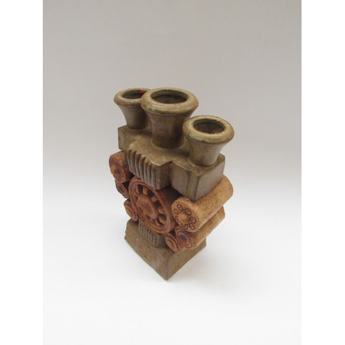 9100 - BERNARD ROOKE (b.1938) A studio pottery brutalist form candle holder. 26cm high