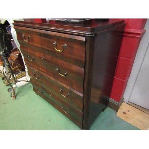 4121 - A mid Victorian flame mahogany chest of four long serpentine fronted drawers over bracket feet, 98cm... 