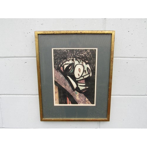 9490 - A framed and glazed mixed media abstract on paper, possible very faint signature bottom right, writt... 