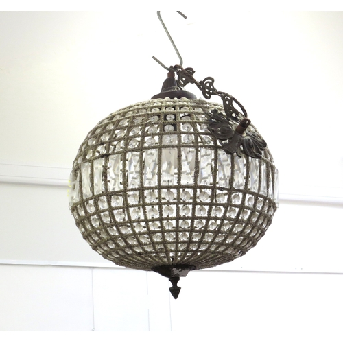 4532 - A glass and bead globe chandelier, 38cm diameter