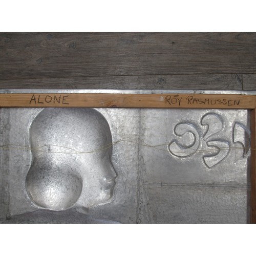 9481 - ROY RASMUSSEN (1919-2014) 'Alone' - an aluminium panel, beaten and embossed depicting a figure of a ... 