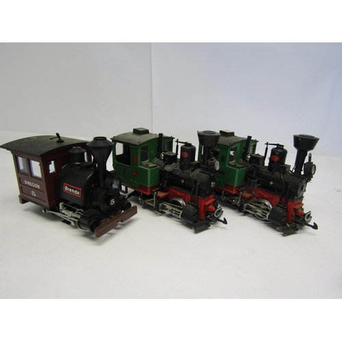 8587 - Three LGB (Lehmann-Gross-Bahn) 0-4-0 tank locomotives to include two Krauss examples in green, black... 